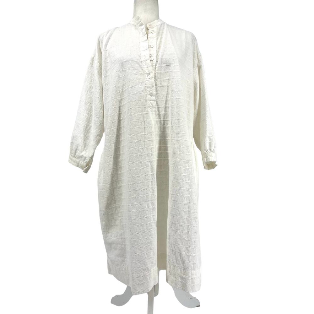 Esby button-front white cotton dress long sleeve (M/L)